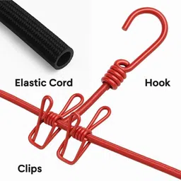 utmhub Cloth Drying Rope with Hooks, Streachable Cloth Hanging Rope Plastic Cloth Clips Nylon Cloth Clips image 5