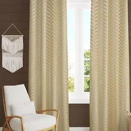 RIDHAAN Cream-Coloured 2 Pieces Zig Zag Embellished Room Darkening Velvet Window Curtain-picture-15