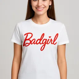 manavgifts Women Printed Round Neck Polyester White T-Shirt image 1