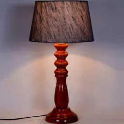 Kardish Grey Fabric Shade Night Lamp With Wood Base By BrightDaisy image 4