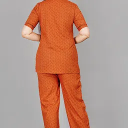 mintmarie Women Night Suit Set Orange Geometric Print image 2
