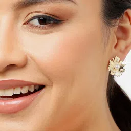 SOHI Gold-Toned & White Contemporary Studs Earrings image 5