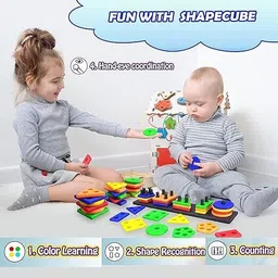 countrylink Geometric Blocks Stacker Montessori Rectangle Stacker Educational Puzzle Toy image 4