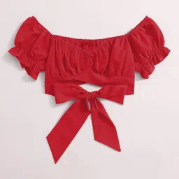 kahara Casual Puff Sleeves Solid Women Red Top-picture-10