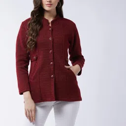 pivl Women Self Design High Neck Maroon Sweater image 5