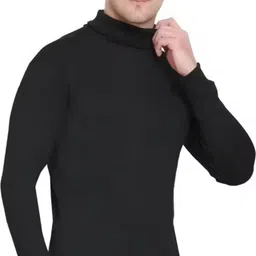 at last fashion Men Solid High Neck Black Sweater-picture-31