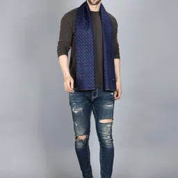 Alvaro Castagnino Men Blue & Black Geometric Printed Merino Wool Muffler image 3