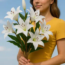 ikko Oriental Lily Stem for Vase, Home & Festival Decor, Living Room Corner Table, White, Green Lily Artificial Flower image 5
