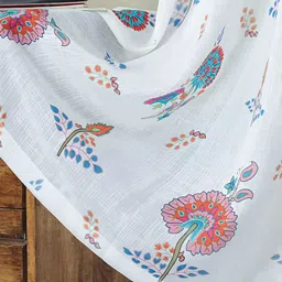 HOMADORN White & Pink Floral Eyelet Sheer Linen Window Curtains image 3