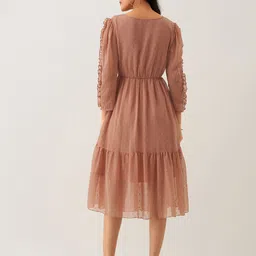 AASK Self Design Puff Sleeves Tiered Crepe Fit and Flare Midi Dress image 5