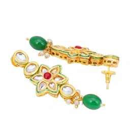 Sukkhi Gold Plated White Green & Red Kundan Studded & Beaded Choker Jewellery Set image 5