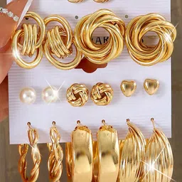 Shining Diva Fashion Set Of 11 Gold-Plated Contemporary Studs Earrings-picture-30