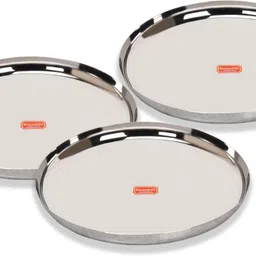 sumeet Stainless-Steel Apple Shape Heavy Gauge Dinner Plates with Mirror Finish-34.6cm Dinner Plate-picture-12