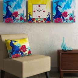 sej by nisha gupta Blue Mdf Framed Analog Wall Clock With 2 Wooden Panel image 1