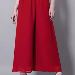 somvati Women Loose Fit Red Georgette Trousers image 1