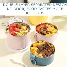 lifesta Insulated Stainless Steel Round Lunch Box - Double Layer Lunch Box 2 Containers Lunch Box image 4