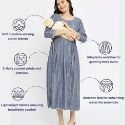 dummy shape Feeding Kurtis for Women Cotton | Maternity Flare Gown with Dual Nursing Zippers for Pre & Post Pregnancy | Gifts for Pregnant Women image 2