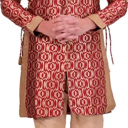 Pooja Ethnic Pooja Ethnic Men's Red and Beige Silk Sherwani with Pant PE9056 Solid Sherwani-picture-20