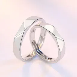 King & Queen Adjustable Couple Rings Sterling Silver Swarovski Zirconia 24K White Gold Plated Ring-image-18
