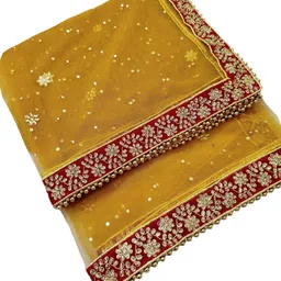 navti creations Net Embroidered Yellow Women Dupatta image 2