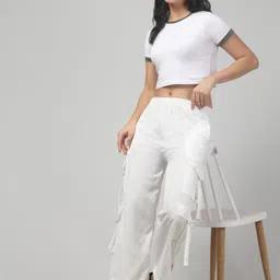 crown king garments Women Loose Fit White Polyester Trousers image 5
