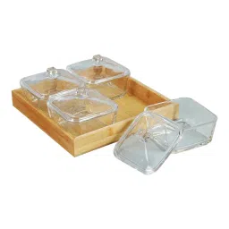 ceradeco (Set of 4) 240ml Dry Fruit Glass Serving Bowl Bowls with Wooden Tray image 4