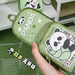ar jouiet mansion 3 Layer Soft Green Panda School Stationery Large Capacity Pouch for Children Art EVA Pencil Box image 2