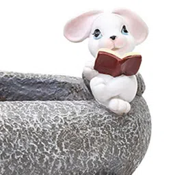 Grey Resin Cute Rabbit Reading Succulent Desk Pot Planter by myBageecha image 4