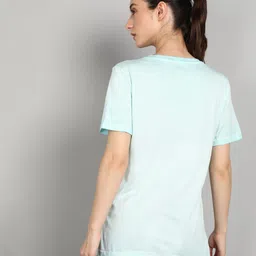 skechers Women Solid V Neck Pure Cotton Blue T-Shirt image 4