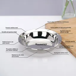 sumeet Stainles Steel Heavy Gauge Multi Utility ServingPlates with Mirror Finish 12.5cm Half Plate image 2