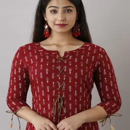 ftDiva Ethnic Motifs Printed Notched Neck Straight Kurta image 5
