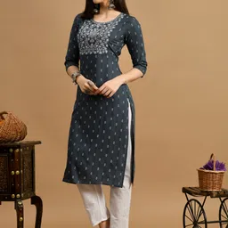metafab Women Embroidered Viscose Rayon A-line Kurta-picture-44