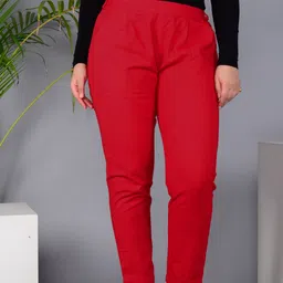 murli kurti Women Regular Fit Red Cotton Blend Trousers image 1