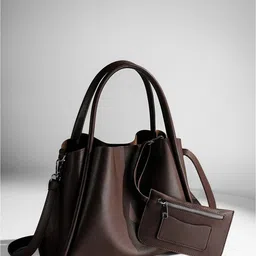 women craft Brown Women Sling Bag Stylish PU Leather Tote Bag with Detachable Pouch for Women, Office & Daily Use image 1