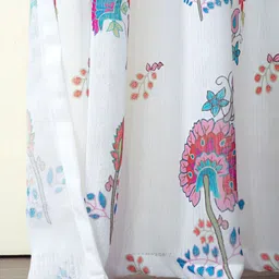 HOMADORN White & Pink Floral Eyelet Sheer Linen Window Curtains image 2