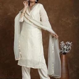 avanshee Women Chanderi, Cotton Silk Kurta Pant Dupatta Set image 2