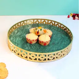 izzhaar Green Garnet Marble & Metal Serving Tray image 2