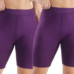 shapyfit Pack of 2 Solid Women Purple Cycling Shorts-picture-28