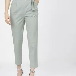 tokyo talkies Women Tapered Green Cotton Blend Trousers-picture-12