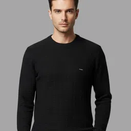 unniberry Men Self Design Round Neck Black Sweater-picture-25