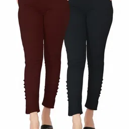 deepa Pack of 2 Women Skinny Fit Black, Brown Cotton Blend Trousers-picture-20
