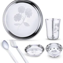 klassi kichen Pack of 42 Stainless Steel Steel Laser Printed Flower Dinner Set (Set of 42- Serves 6) Dinner Set image 2