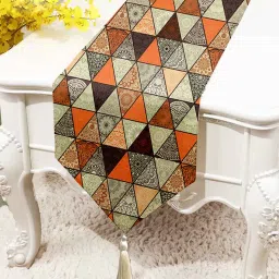 stitchnest Multicolor Poly Cotton (13 x 60) Geometric Printed Tassle Table Runner image 1