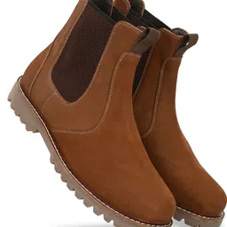 harrytech london Pull-on High Ankle Leather Boots for Men - [Tan] Boots For Men image 1