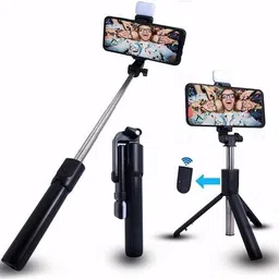 PunnkFunnk R1S Bluetooth Extendable Selfie Stick with Wireless Remote and 2 Level Fill Light for Making TikTok, Vlog Videos and Tripod Stand Selfie Stick for for Mobile and All Smart Phones Tripod (Black, Supports Up to 400 g) Cable, Bluetooth Selfie Stick-picture-22