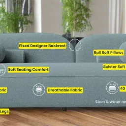 febonic Corny Boucle Fabric 3 Seater Sofa In Stormy Blue Colour image 3