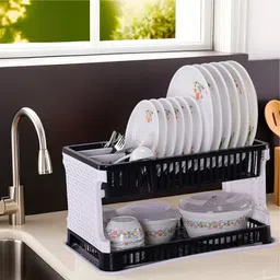 klivon Dish Drainer Kitchen Rack Dish Drainer Rack | 2-Tier Utensil Drying Stand for Modular Kitchen Plastic image 5