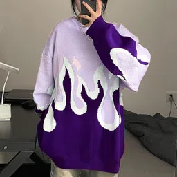 eddicted Women Printed Round Neck Purple Sweater-picture-15