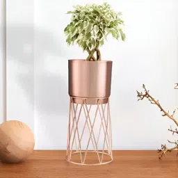 Metal Wire Stand Large Planter - Rosegold-image-3