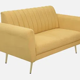 casacraft from pepperfry Fidel Chenille Fabric 2 Seater Sofa In Camel Yellow Colour image 4